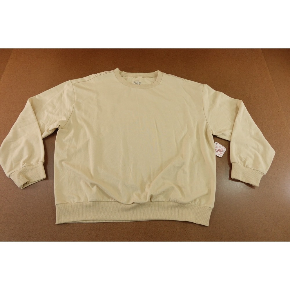 Jantzen Ruby Womens XL Beige Crochet Accent Crew Neck Pullover Sweatshirt NWT